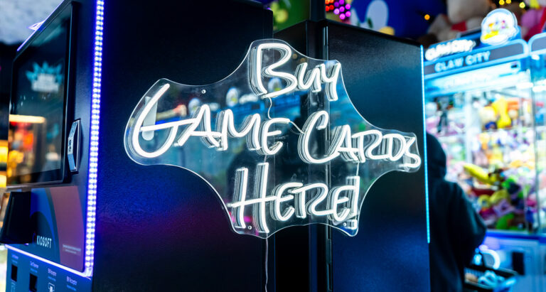 Led letter lamp that says Buy Game Card here